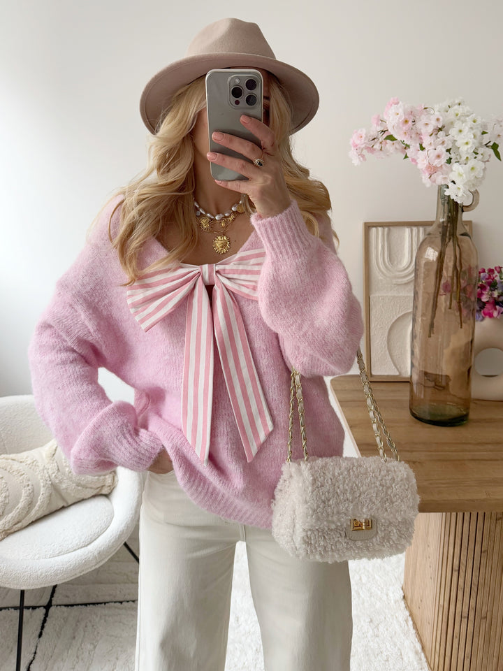 EMRULA pink striped bow knit