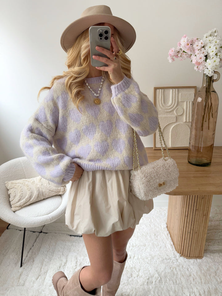 AMBERLLY lilac heart print mesh