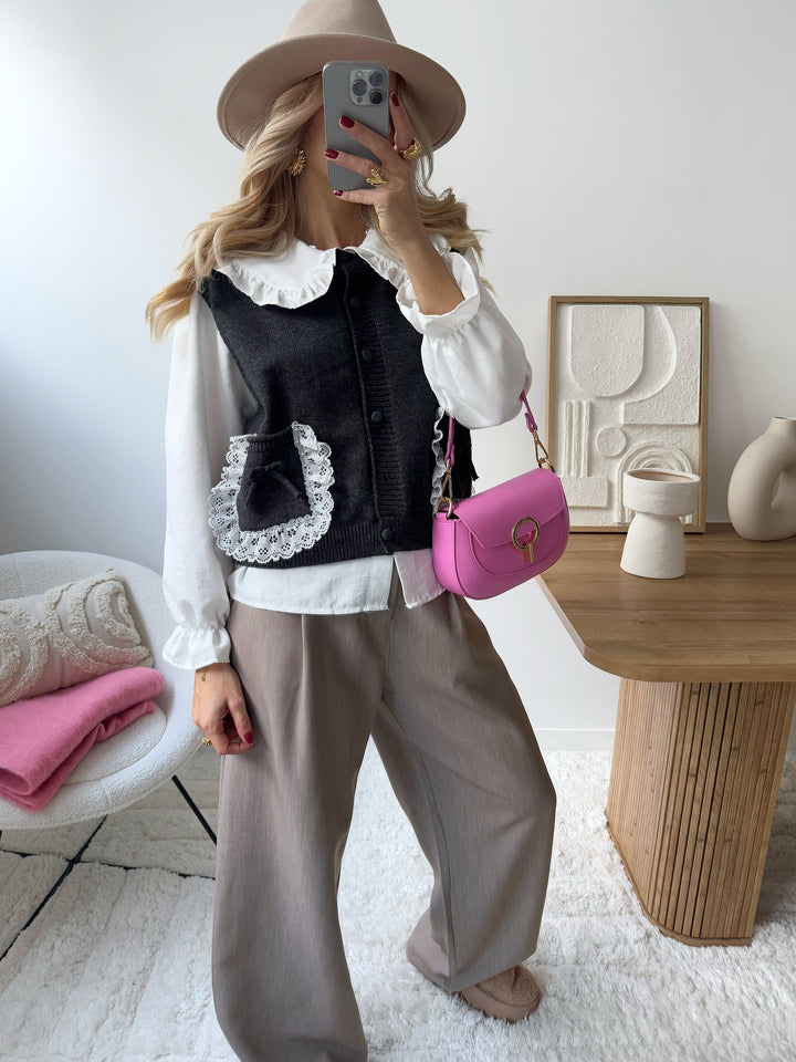 BETHEL 2-in-1 black shirt and sweater set