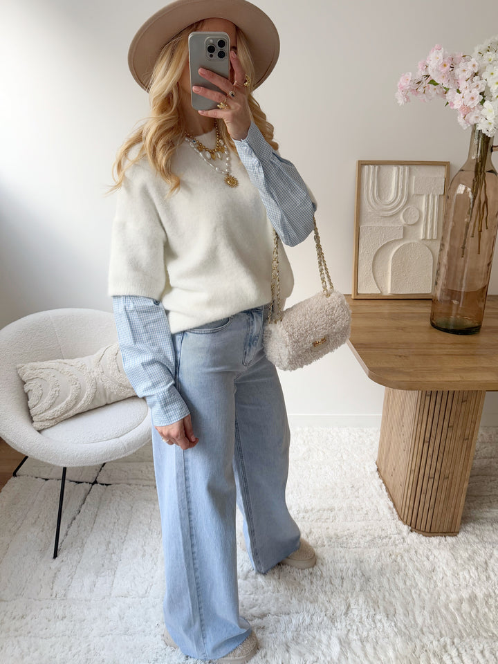 LUCERA ecru 2-in-1 shirt-sleeve sweater