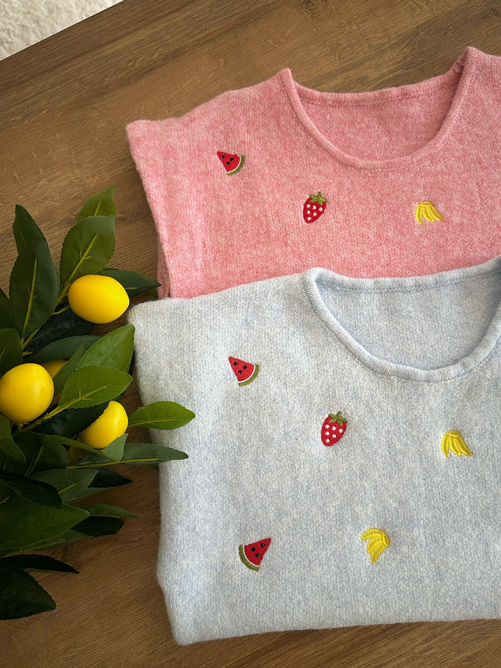 CLAUDE fruit print sleeveless sweater - pink