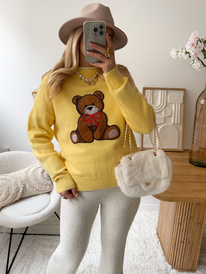 Embroidered teddy bear knit BEAR - chick yellow