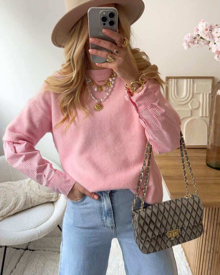 LUCERA pink 2-in-1 shirt-sleeve sweater