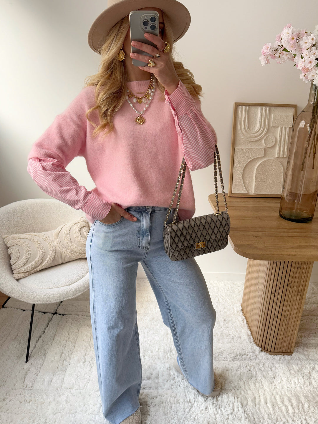 LUCERA pink 2-in-1 shirt-sleeve sweater